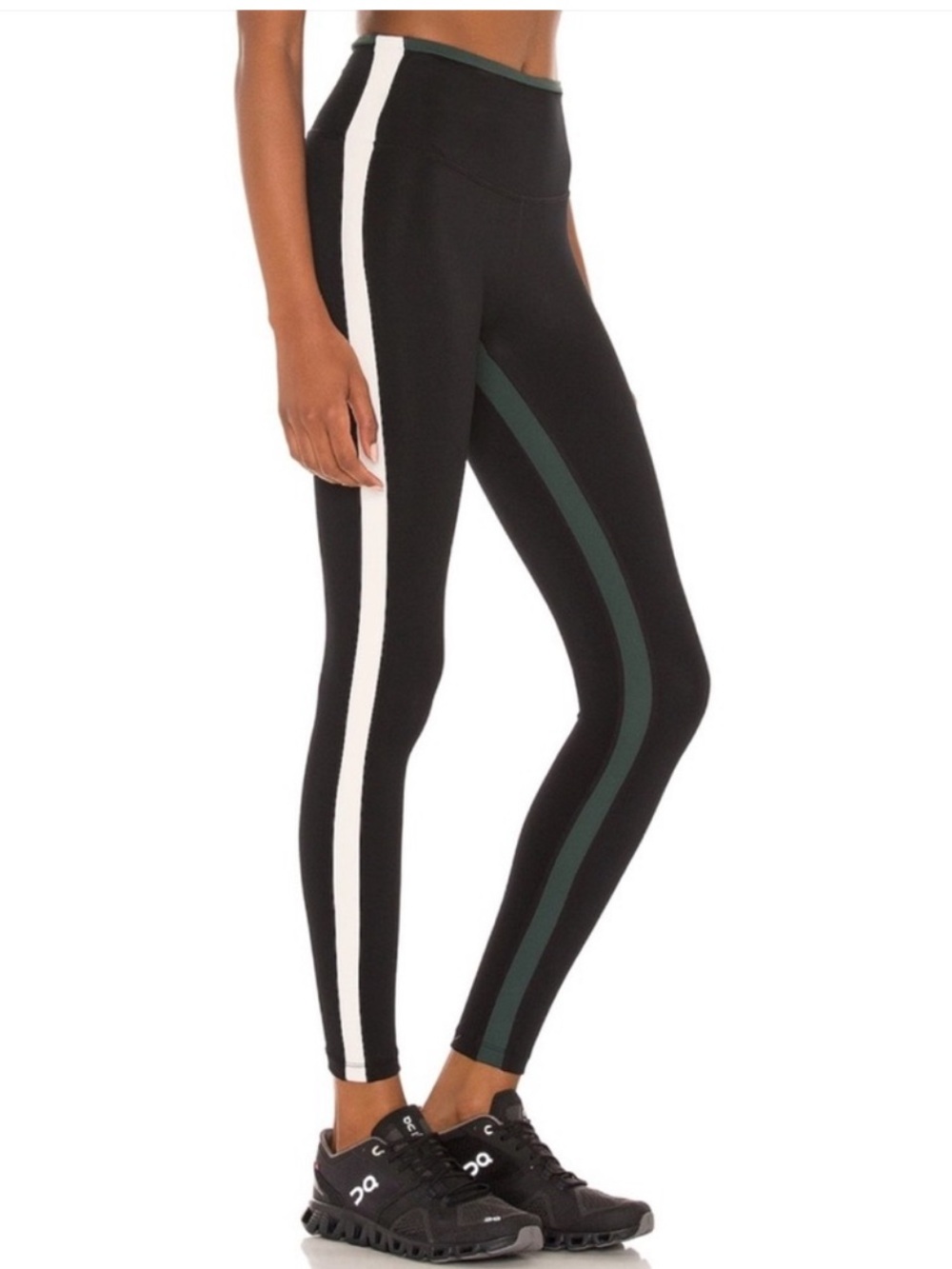 Splits59 Leggings High Waist Techflex 7/8 Stripe Black Green Yoga Active Size S